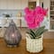 21" Pink Orchid Flower In White Basket